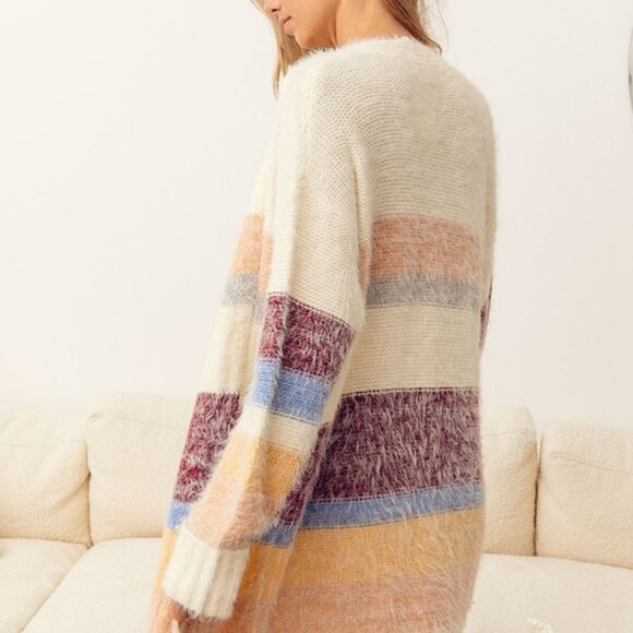 Cozy Eyelash Yarn Open Front Longline Cardigan for Women - Picture 4 of 6